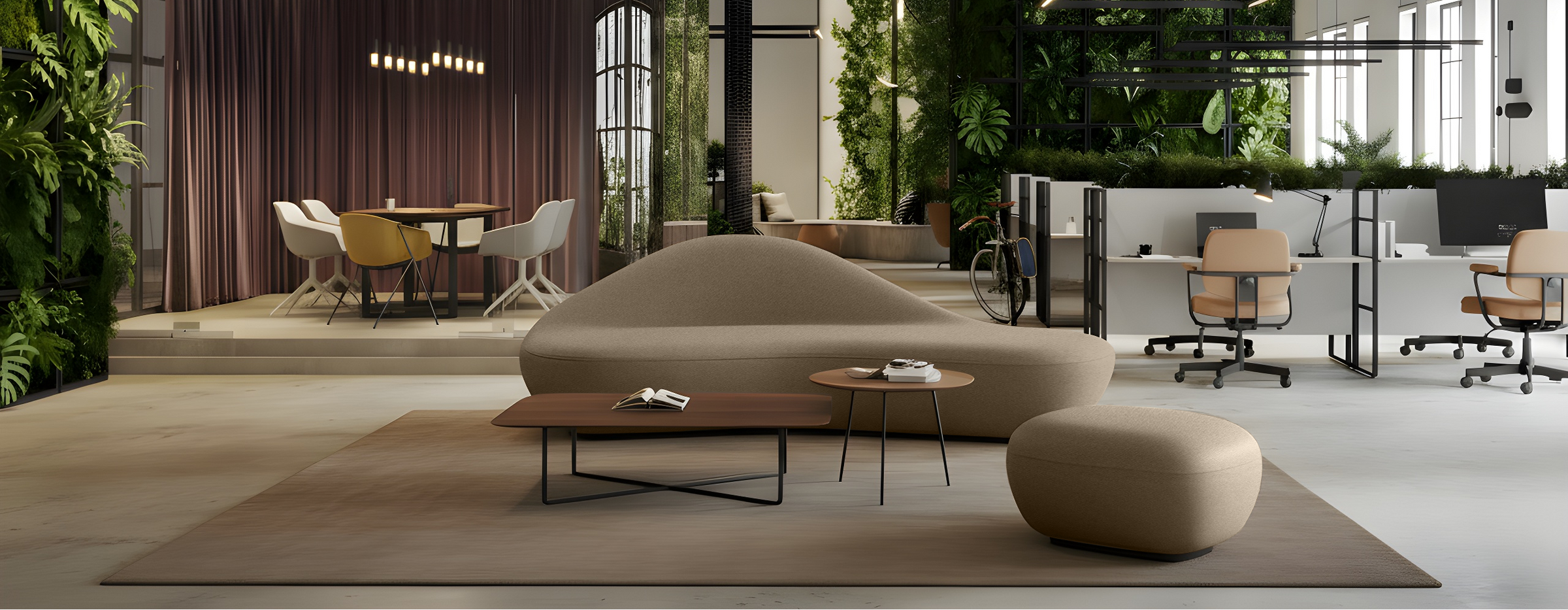 Modern office interior with a mix of open-plan and private office spaces.